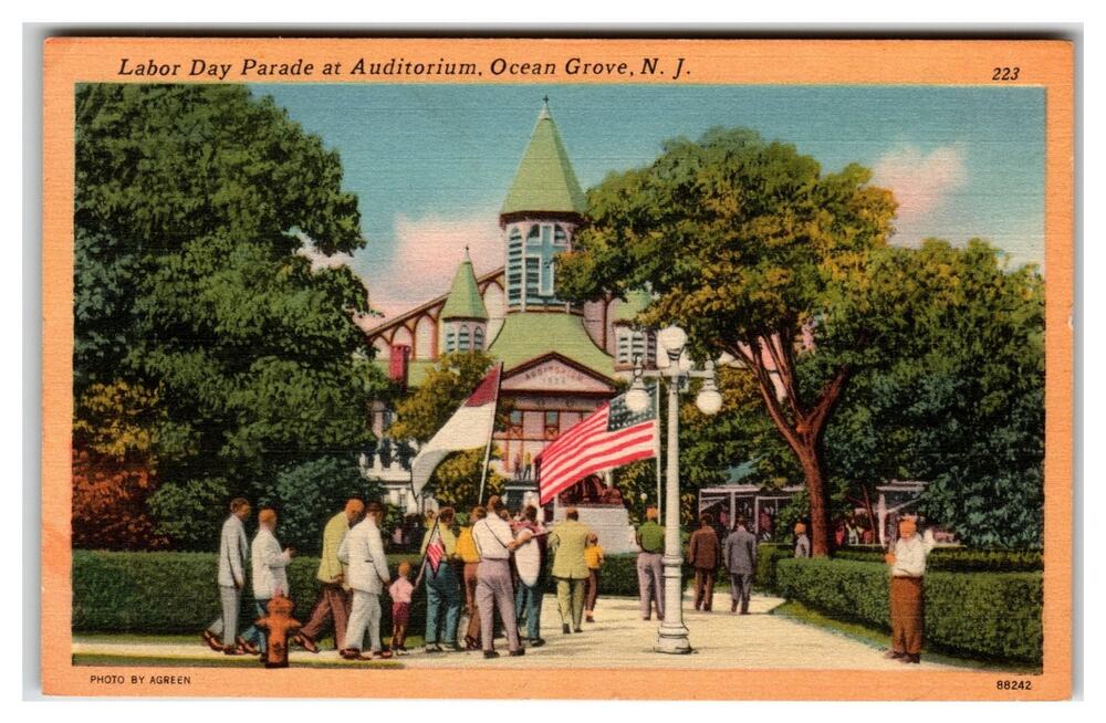 Labor Day Parade Auditorium Ocean Grove NJ Vintage Postcard Tichnor Bros.